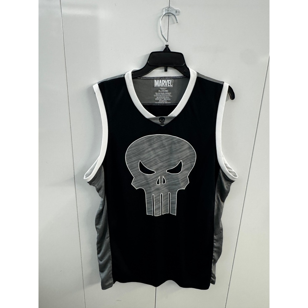 Marvel Punisher 74 Basketball Jersey Mens XL Black Grey Skull Graphic Tank Top